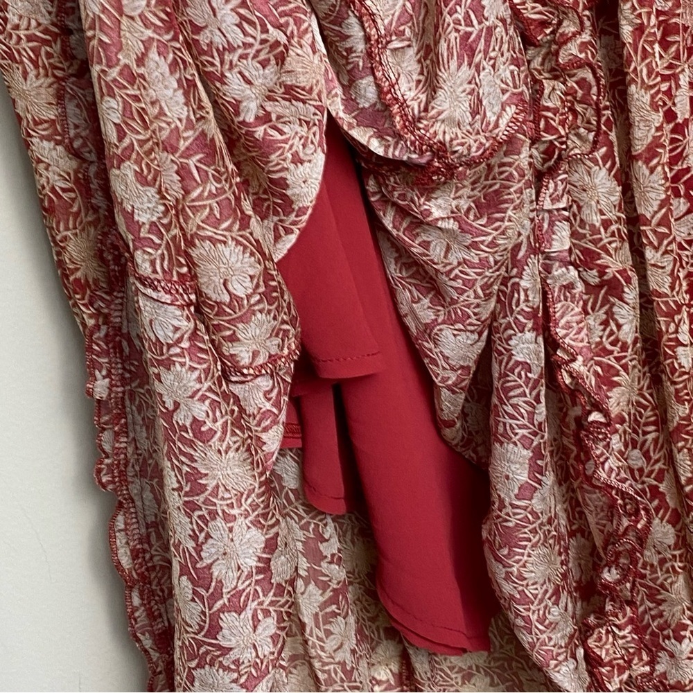 Saints + Secrets High Neck Chiffon Ruffle Dress.Tie Waist Size M - Picture 7 of 16